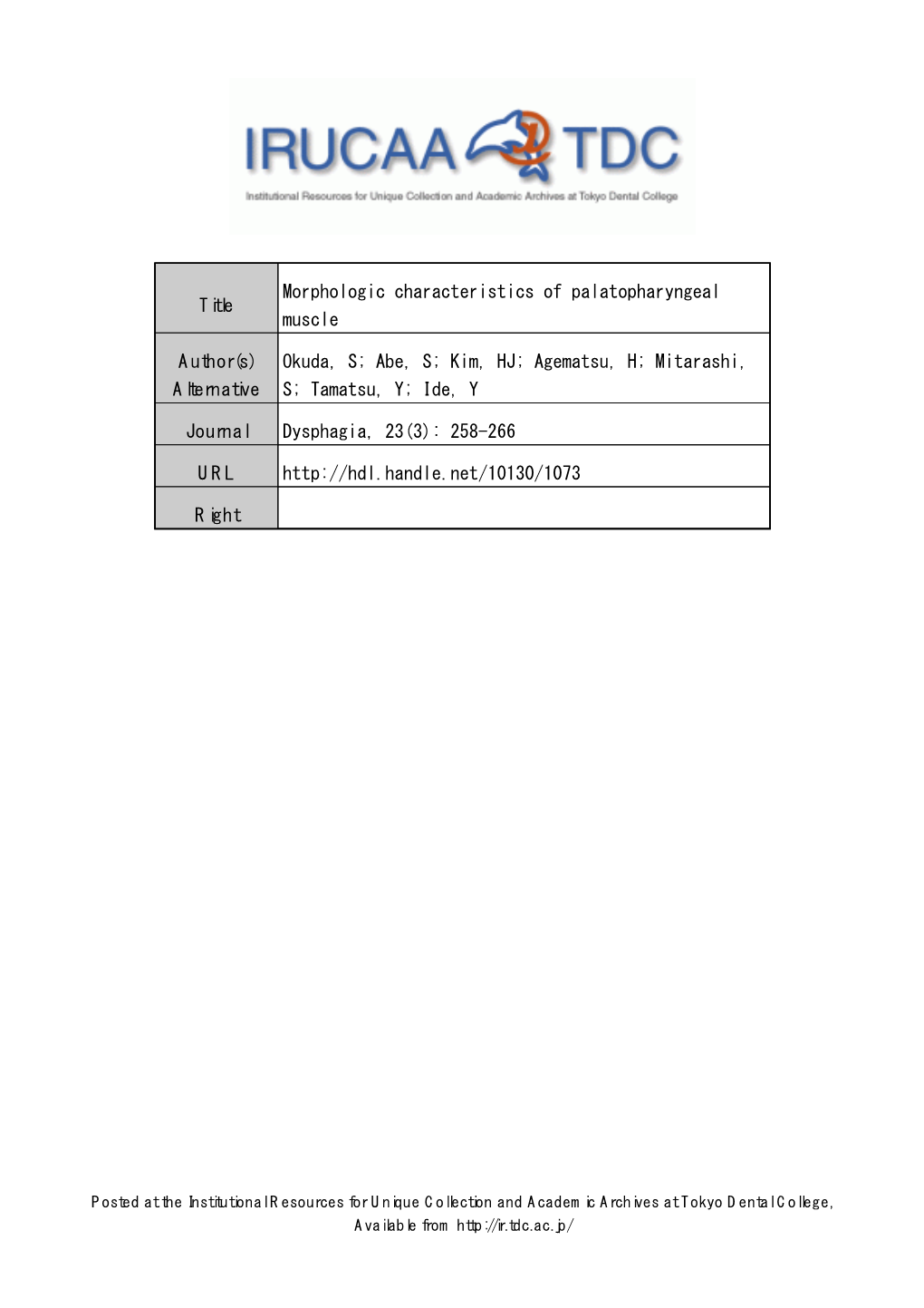 Title Morphologic Characteristics of Palatopharyngeal Muscle Author(S)