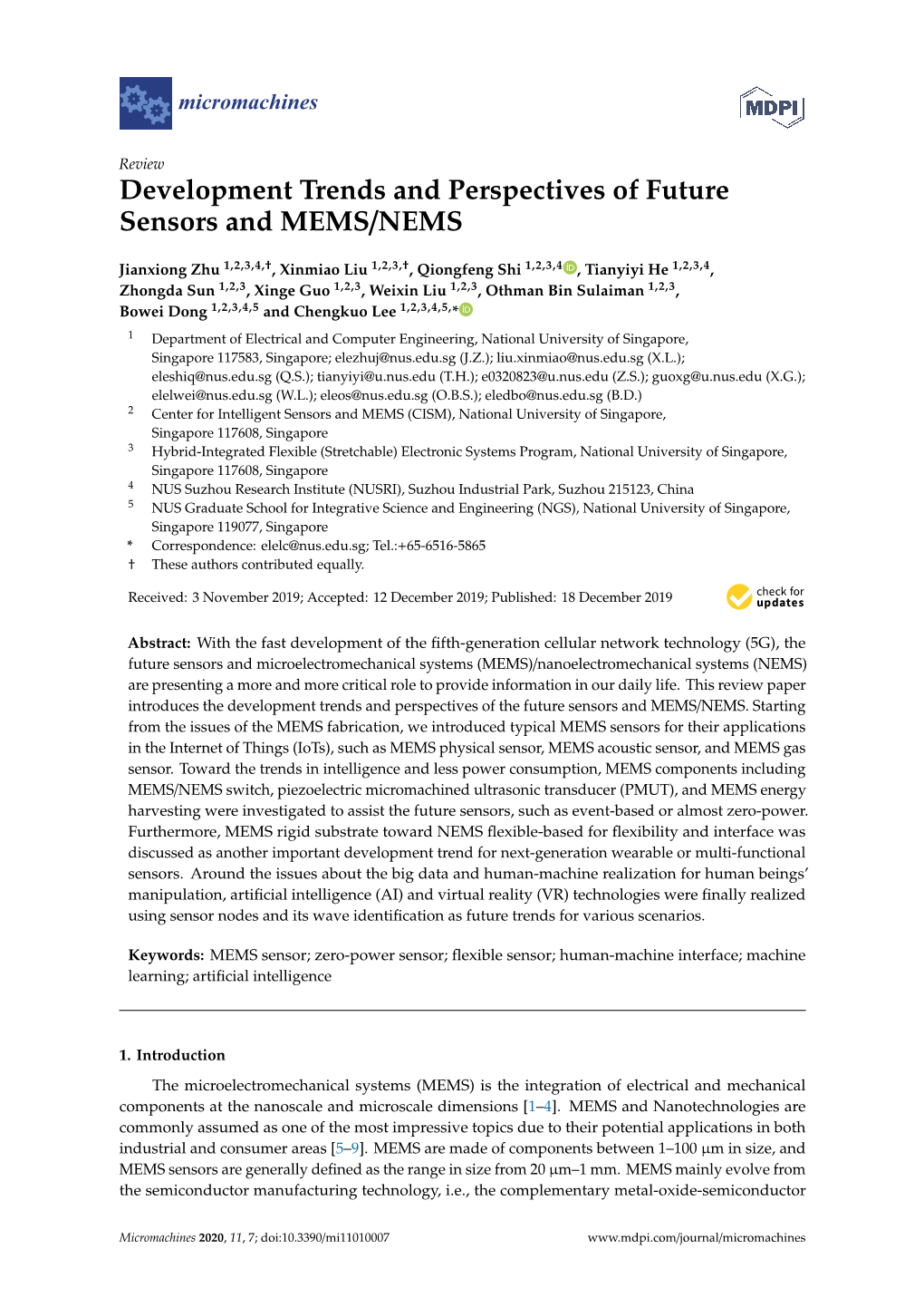 Development Trends and Perspectives of Future Sensors and MEMS/NEMS