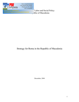 Strategy for Roma in the Republic of Macedonia