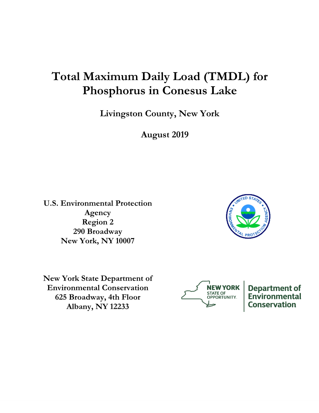 Total Maximum Daily Load (TMDL) for Phosphorus in Conesus Lake