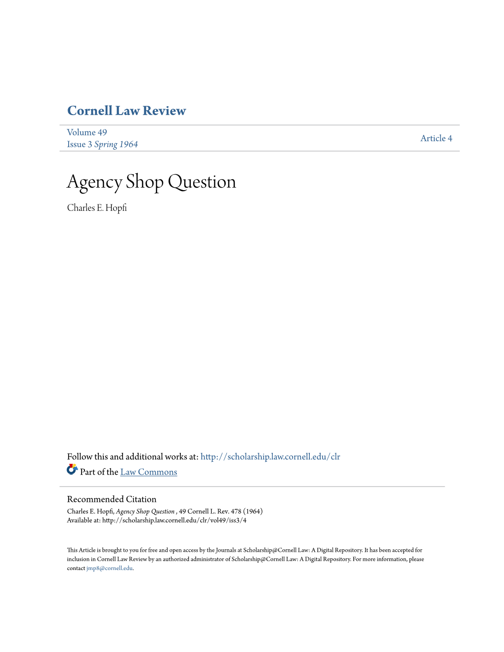 Agency Shop Question Charles E