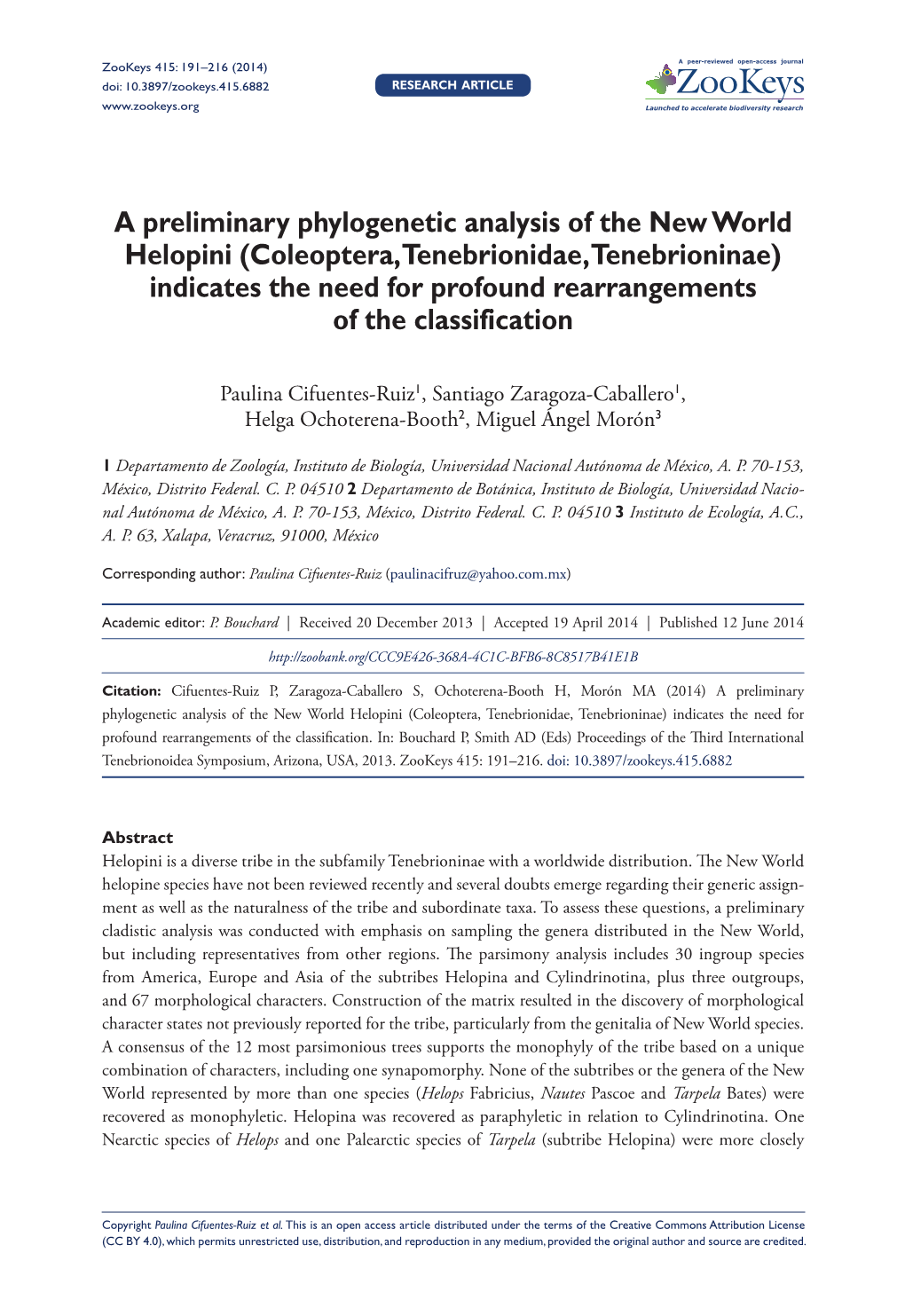 A Preliminary Phylogenetic Analysis of the New World Helopini