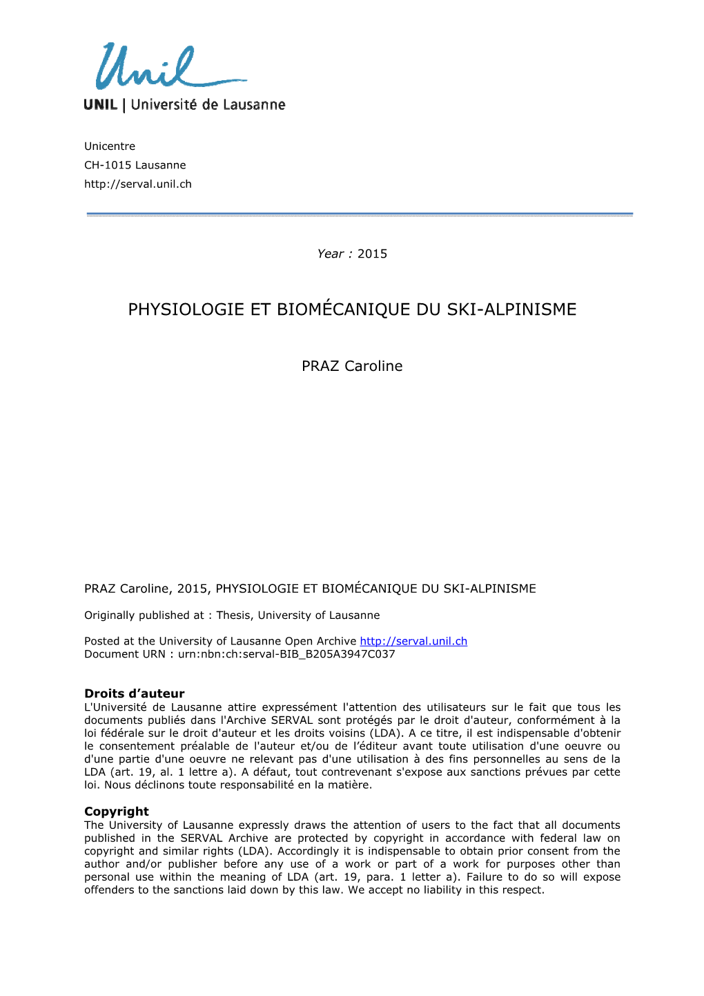 Physiologie Et Biomécanique Du Ski-Alpinisme