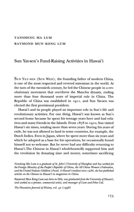 Sun Yat-Sen's Fund-Raising Activities in Hawai'i