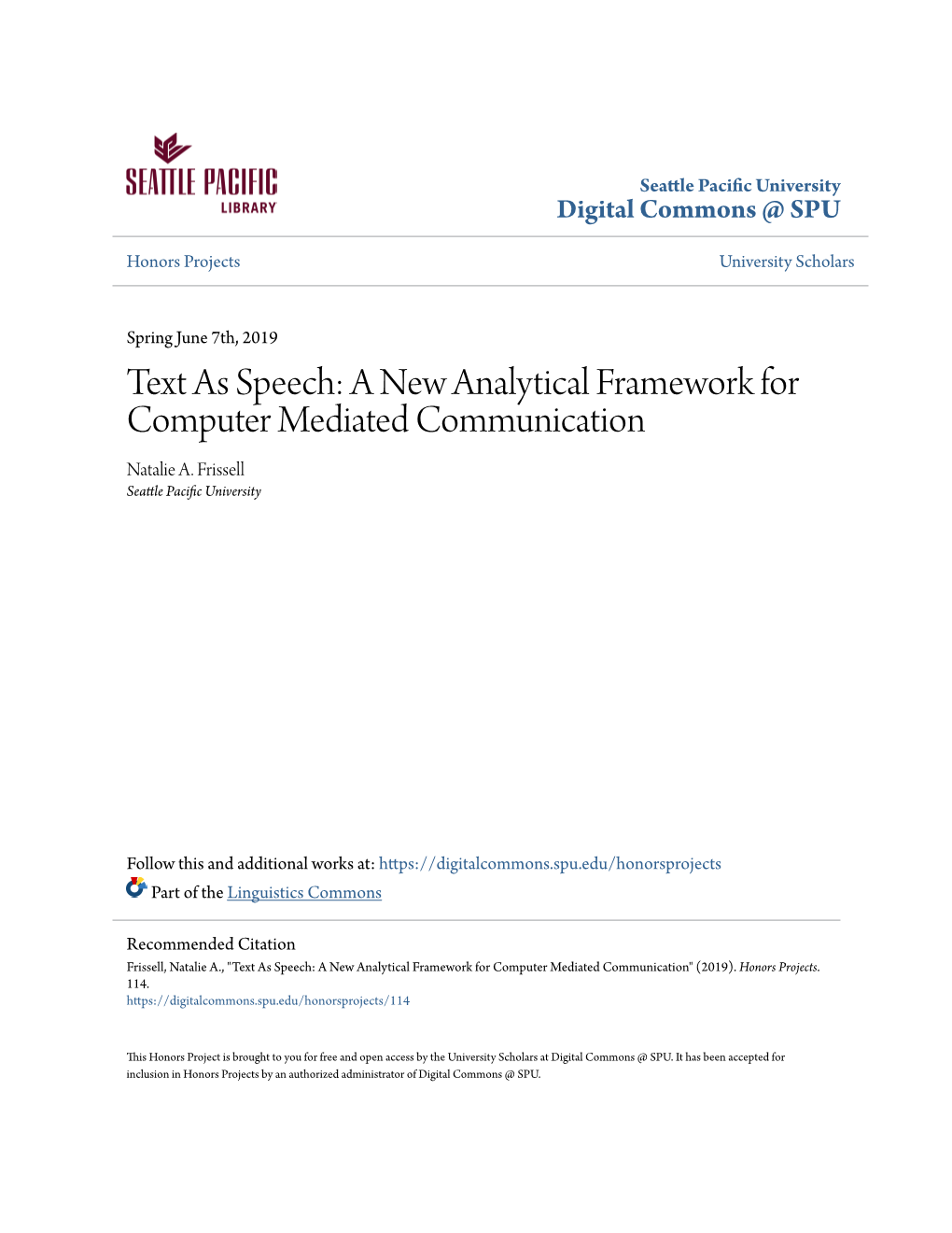 Text As Speech: a New Analytical Framework for Computer Mediated Communication Natalie A