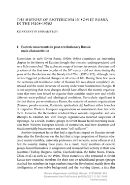 1. Esoteric Movements in Post-Revolutionary Russia: Main Characteristics