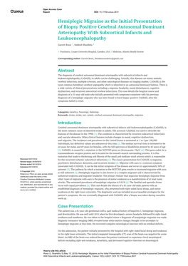 Hemiplegic Migraine As the Initial Presentation of Biopsy Positive Cerebral Autosomal Dominant Arteriopathy with Subcortical Infarcts and Leukoencephalopathy