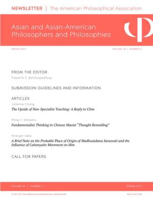 APA NEWSLETTER on Asian and Asian-American Philosophers and Philosophies