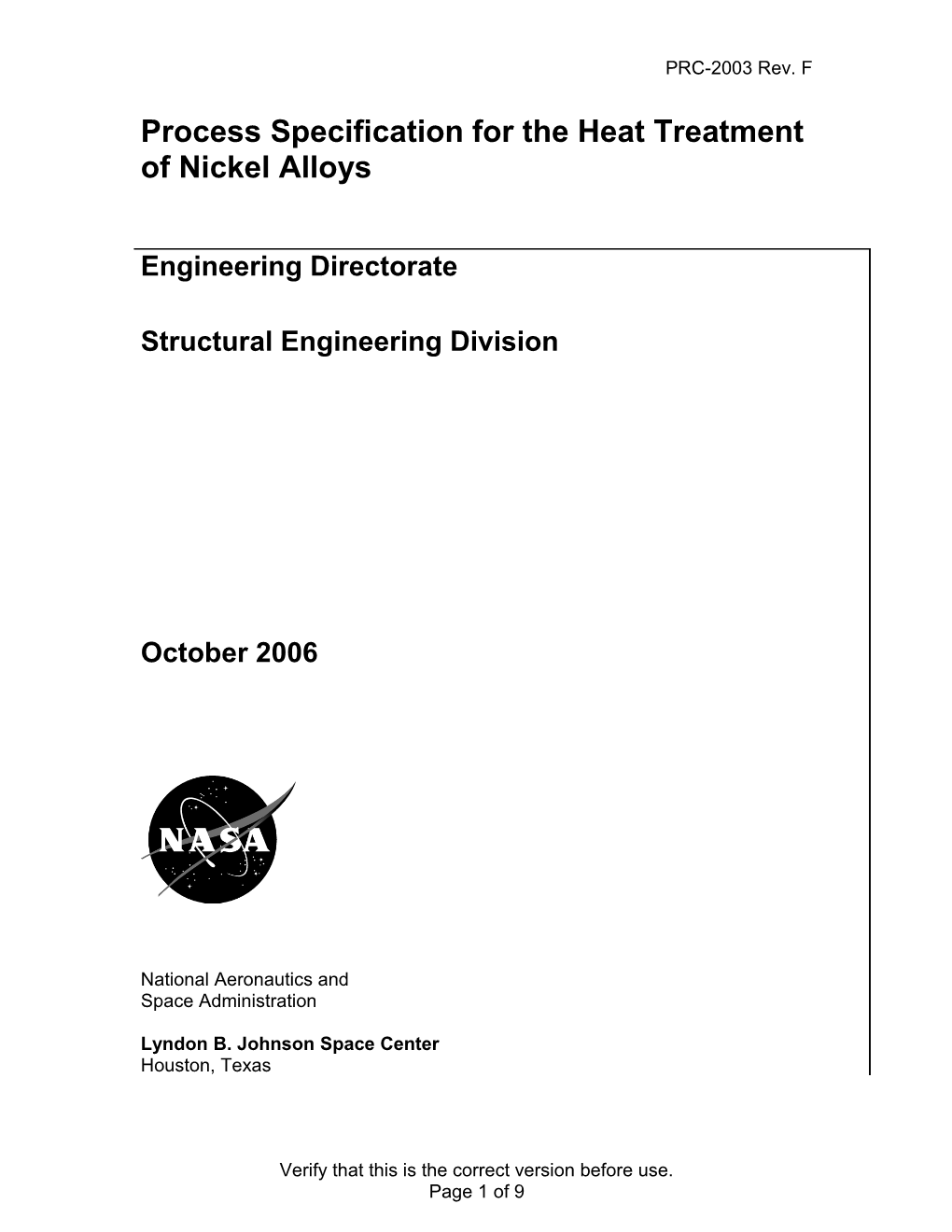 Process Specification for the Heat Treatment of Nickel Alloys