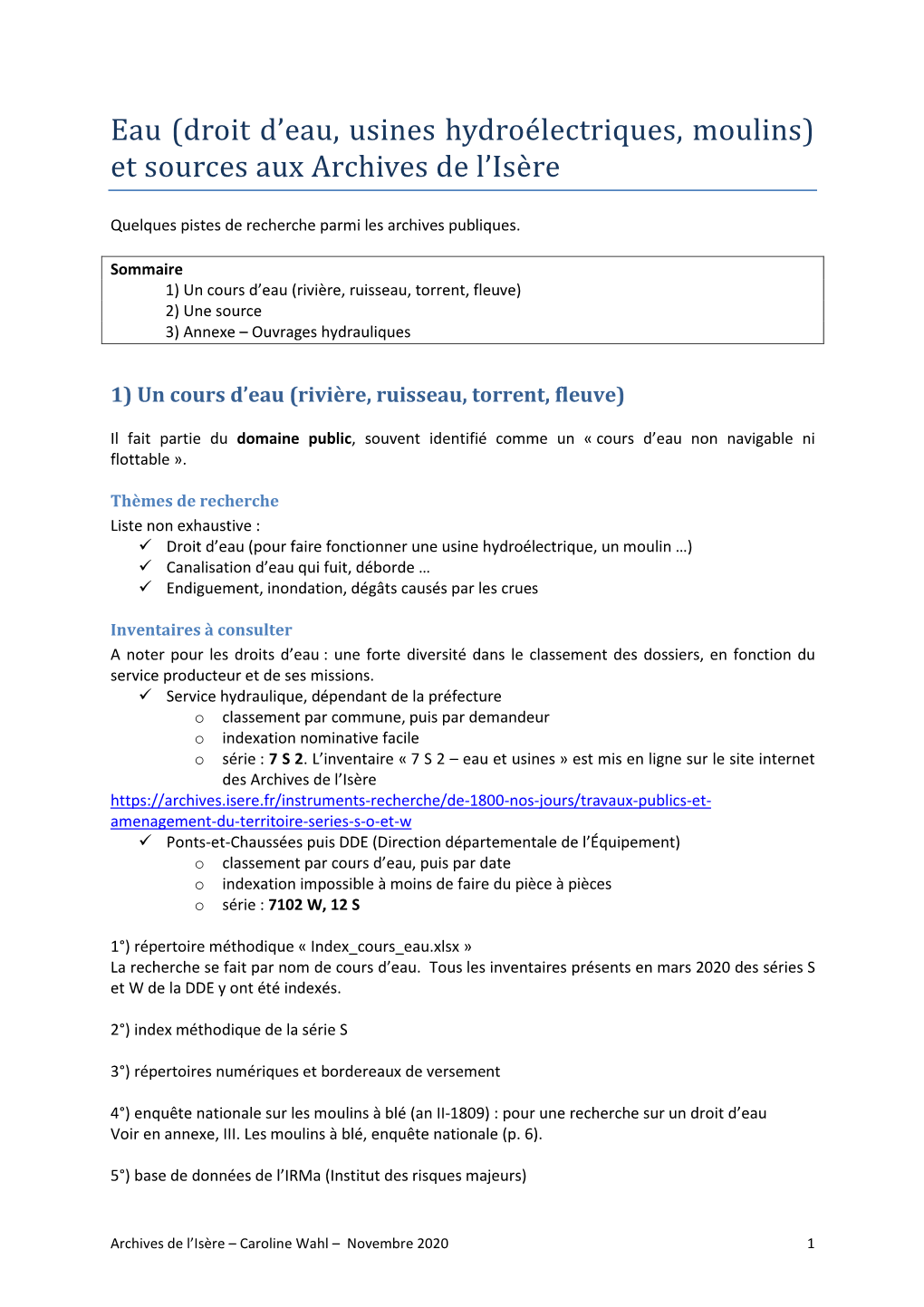 Eau (Droit D’Eau, Usines Hydroélectriques, Moulins) Et Sources Aux Archives De L’Isère