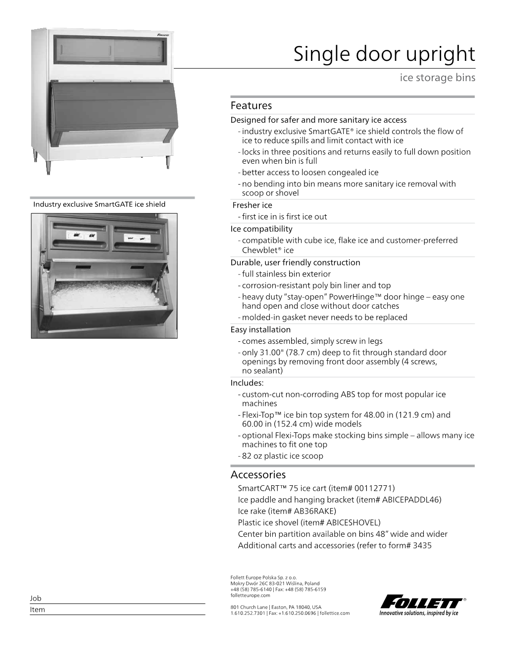 Single Door Upright Ice Storage Bins