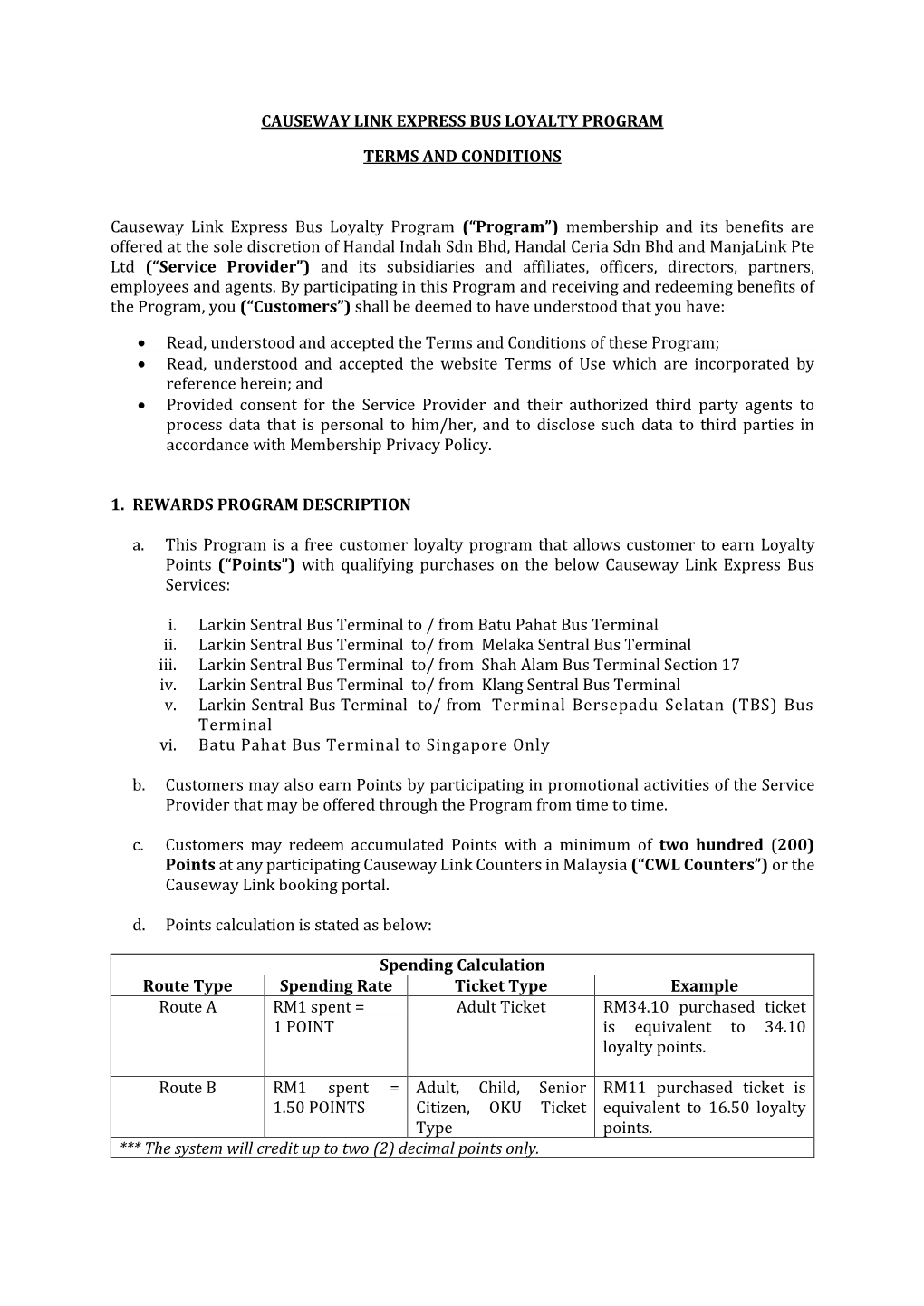 Causeway Link Express Bus Loyalty Program Terms And