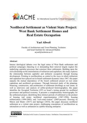 West Bank Settlement Homes and Real Estate Occupation