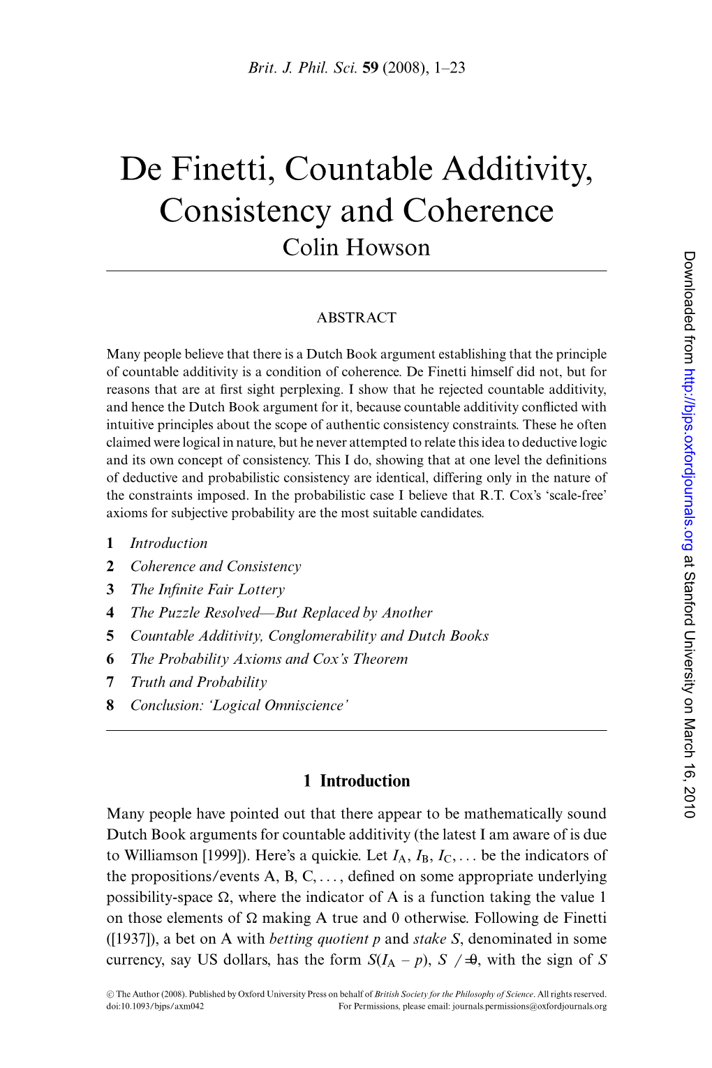 De Finetti, Countable Additivity, Consistency and Coherence