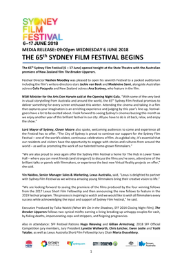 The 65Th Sydney Film Festival Begins 06/06/2018