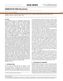 BIOINFORMATICS ISCB NEWS Doi:10.1093/Bioinformatics/Btp280