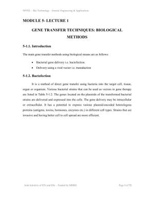 Lecture 1 Gene Transfer Techniques: Biological Methods