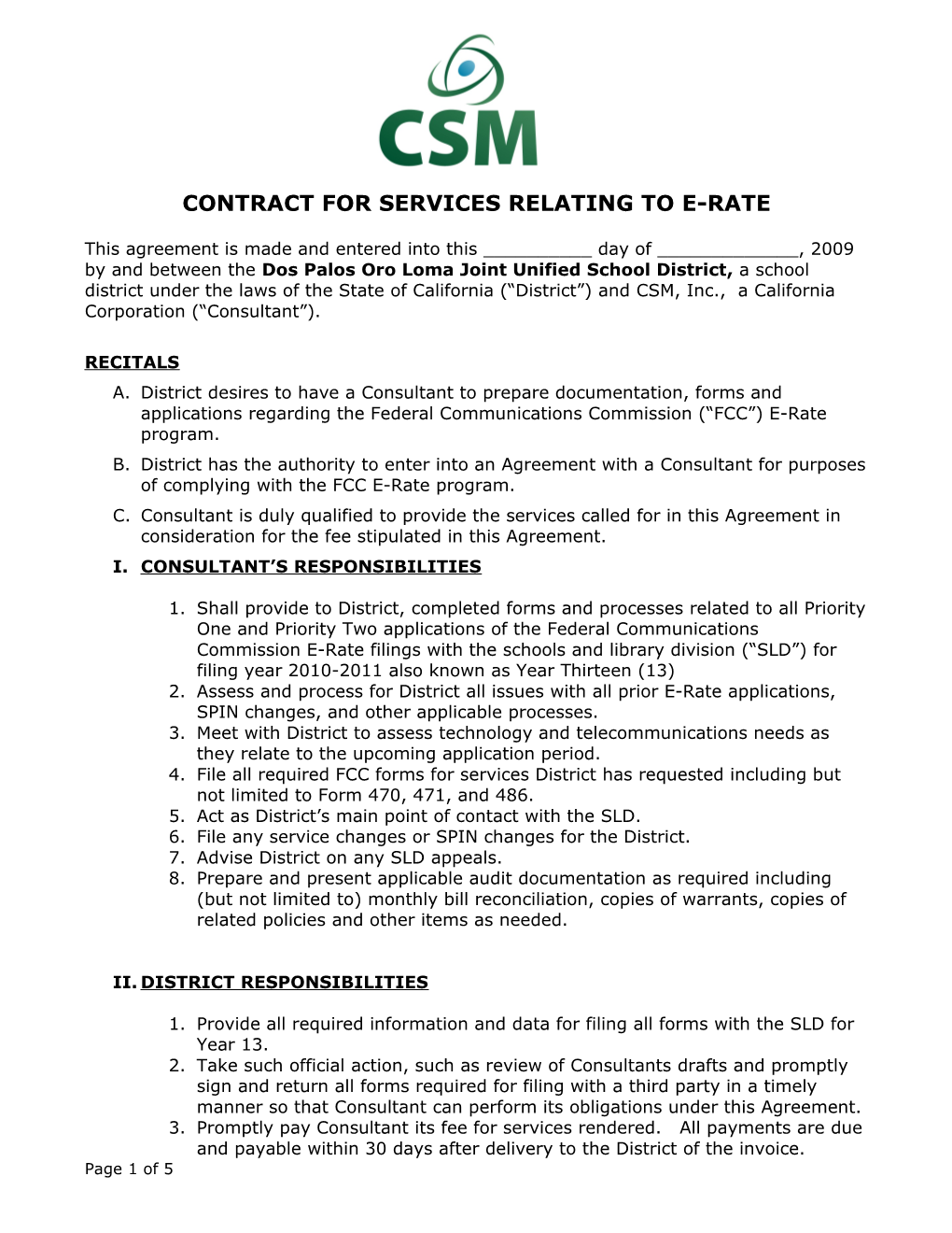 Contract for Services Relating to E-Rate