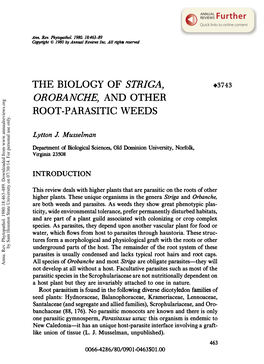 The Biology of Striga, Orobanche, and Other Root-Parasitic Weeds