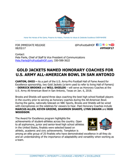 Gold Jackets Named Honorary Coaches for Us