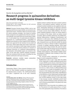 Research Progress in Quinazoline Derivatives As Multi-Target Tyrosine Kinase Inhibitors Applied Synthetic Methods