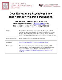 Does Evolutionary Psychology Show That Normativity Is Mind-Dependent?