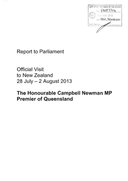 Report to Parliament Official Visit to New Zealand 28 July- 2 August