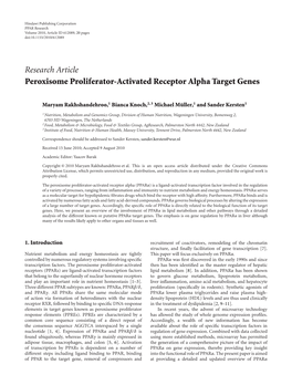 Research Article Peroxisome Proliferator-Activated Receptor Alpha Target Genes