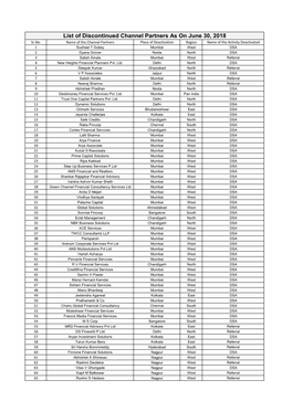 List of Discontinued Channel Partners As on June 30, 2018 Sr.No