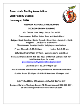 Peachstate Poultry Association Just Peachy Classic January 4, 2020