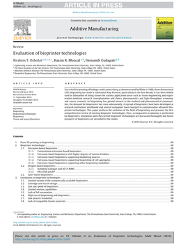 Evaluation of Bioprinter Technologies