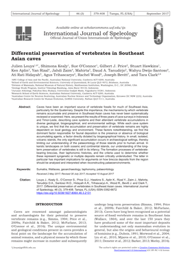 Differential Preservation of Vertebrates in Southeast Asian Caves Julien Louys1,8*, Shimona Kealy1, Sue O’Connor1, Gilbert J