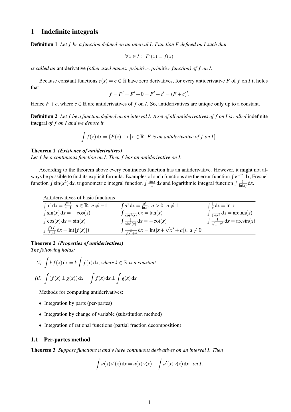 1 Indefinite Integrals