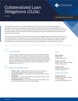 Collateralized Loan Obligations (Clos) July 2021 ASSET MANAGEMENT | FACT SHEET