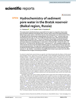 Hydrochemistry of Sediment Pore Water in the Bratsk Reservoir (Baikal Region, Russia) V