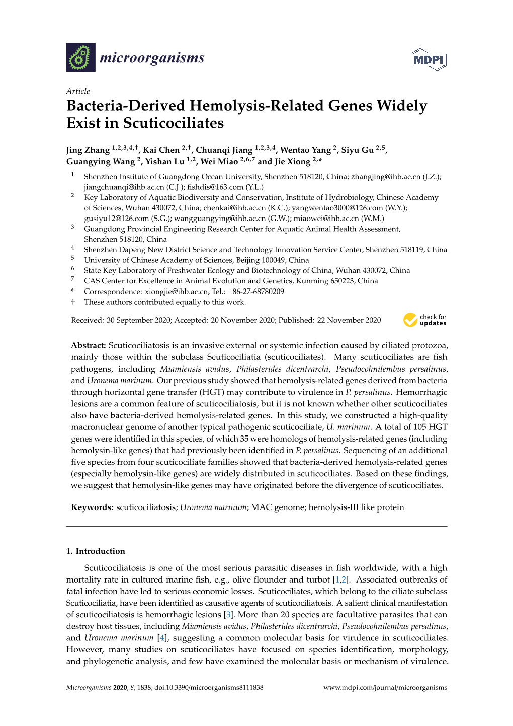 Bacteria-Derived Hemolysis-Related Genes Widely Exist in Scuticociliates