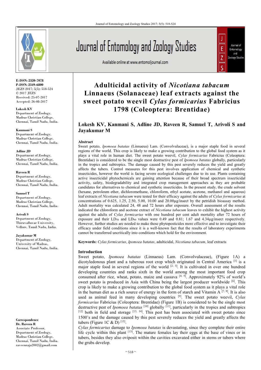 Leaf Extracts Against the Sweet Potato Weevil Cylas Formicarius