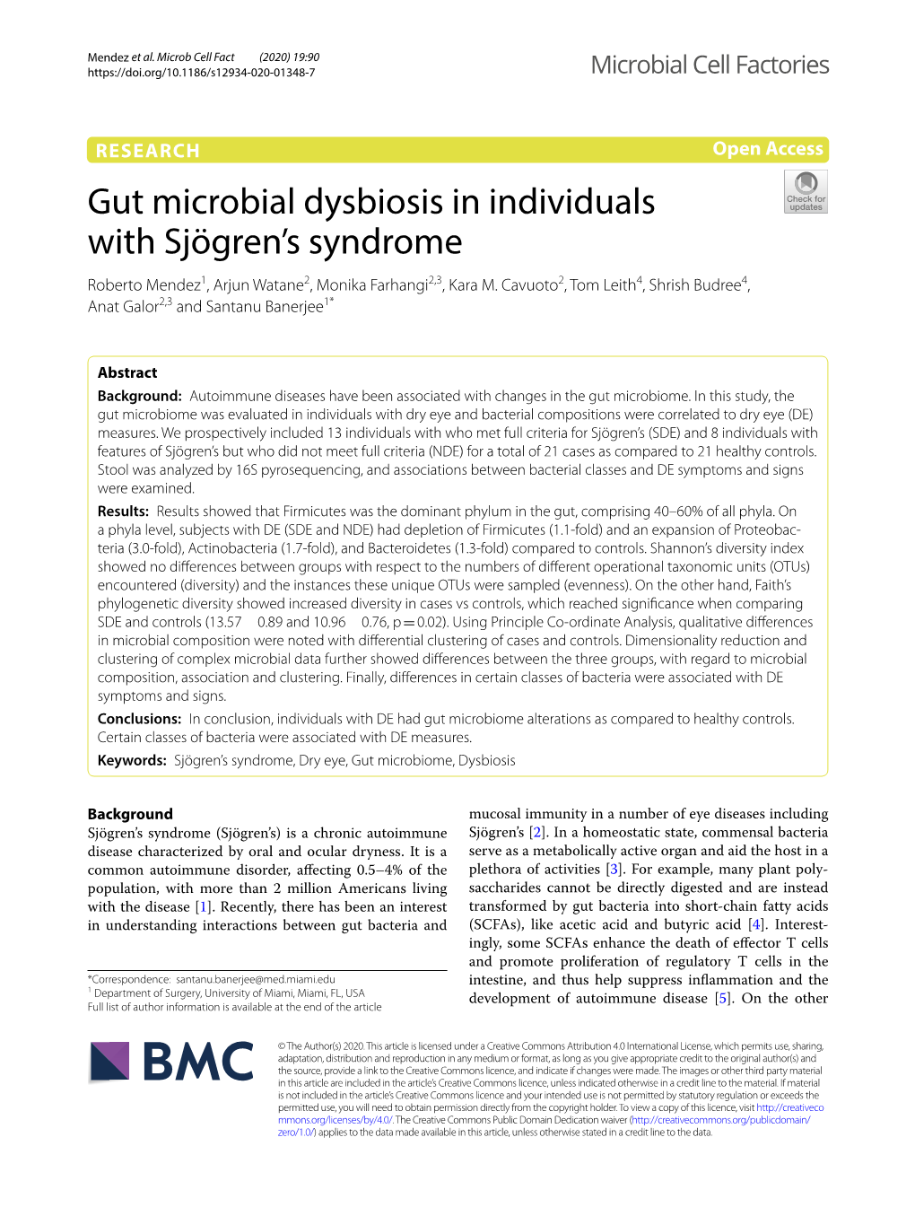 Gut Microbial Dysbiosis in Individuals with Sjögren's Syndrome