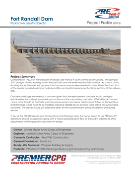 Fort Randall Dam Pickstown, South Dakota Project Profile(2013)
