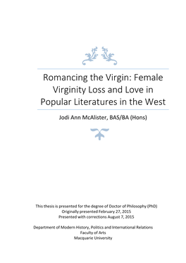 Female Virginity Loss and Love in Popular Literatures in the West