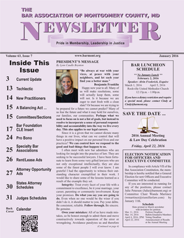 The Bar Association of Montgomery County, MD Newsletter January, 2016 CURRENT UPDATE