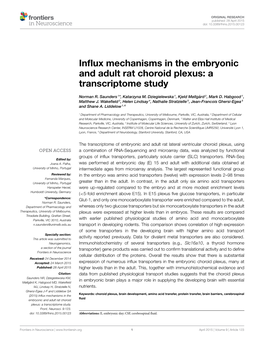 Influx Mechanisms in the Embryonic and Adult Rat Choroid Plexus: a Transcriptome Study