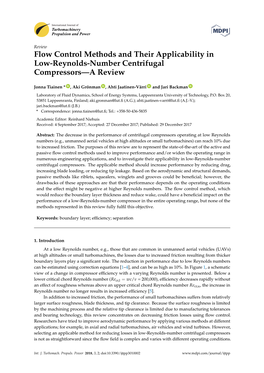 Flow Control Methods and Their Applicability in Low-Reynolds-Number Centrifugal Compressors—A Review