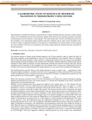 Calorimetric Study on Kinetics of Mesophase Transition in Thermotropic Copolyesters