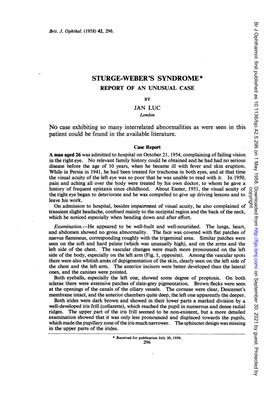 Sturge-Weber's Syndrome* Report of an Unusual Case