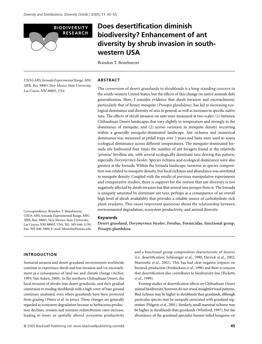 Does Desertification Diminish Biodiversity? Enhancement of Ant