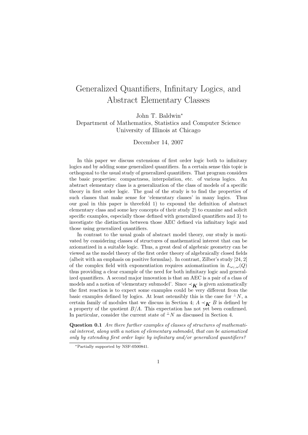 Generalized Quantifiers, Infinitary Logics, and Abstract Elementary