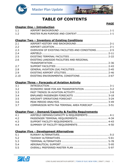 Master Plan Update TABLE of CONTENTS