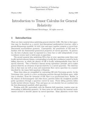 Introduction to Tensor Calculus for General Relativity C 1999 Edmund Bertschinger