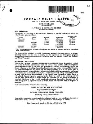 Prospectus Foxdale Mines